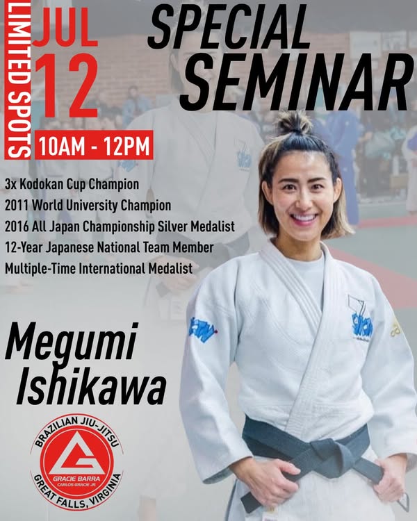 Megumi Ishikawa Judo Clinic NEXT SUNDAY, JULY 12th !! @ Gracie Barra Jiu Jitsu Great Falls